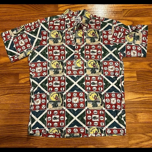 Reyn Spooner MELE KALIKIMAKA All-over Print Button-Down Box Shirt, Hawaiian Aloha Shirt, Men's Size M cotton green type Vintage Second Hand
